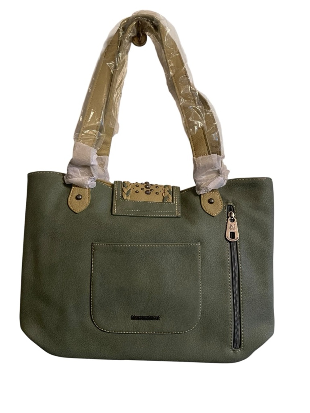 Montana West Olive and Tan Leather Tote with Concho Accent Concealed Carry - Picture 6 of 8